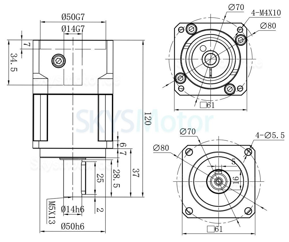 PGH60 Serie Schrägverzahntes Planetengetriebe PGH60-L1SW-SERVO, Max.Verhältnis 10:1, Verdrehspiel 6' für Nema 23,24 Servomotor